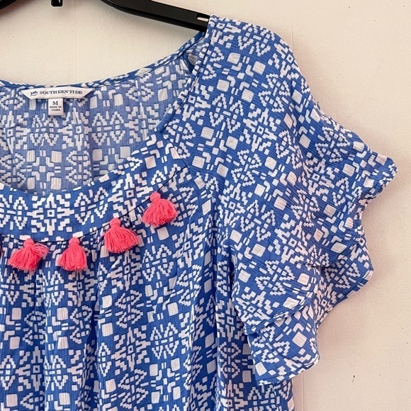 Southern Tide Charting Blue Abstract Delilah Flutter-Sleeve Top Size Medium - Picture 3 of 12